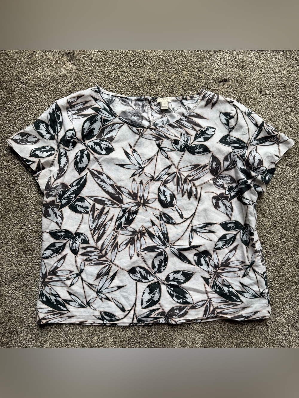 J. Crew 100% Linen Cotton Short Sleeve Top Botanical Print Size XL Boho Travel